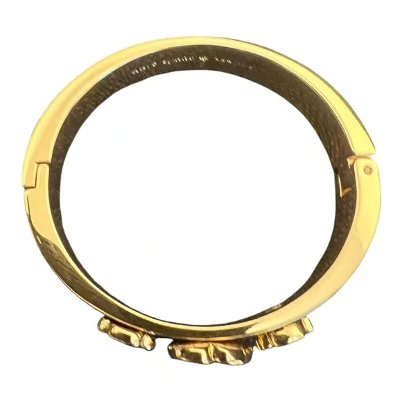 Kate Spade Floral Hinged Bangle Bracelet and Pierced Earrings Set Black & Gold - Picture 4 of 7